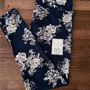 LuLaRoe Navy and White Floral Leggings